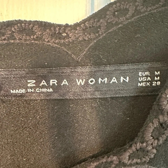 ZARA WOMEN FAUX SUEDE Black Medium Embroidery Short Sleeve Dress Cut Out - Picture 9 of 11